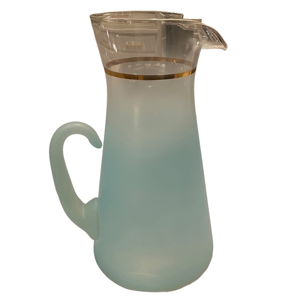 Anchor Hocking Dining Blendo Frosted Glass Pitcher Aqua Turquoise